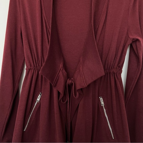 All Saints Jacket Gina Drape Open Front Long Sleeve Size XS-O Burgundy Marron - Picture 11 of 13